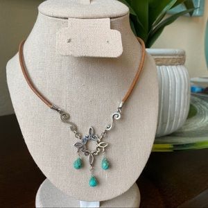 Barse Sterling Silver Turquoise/Leather Necklace